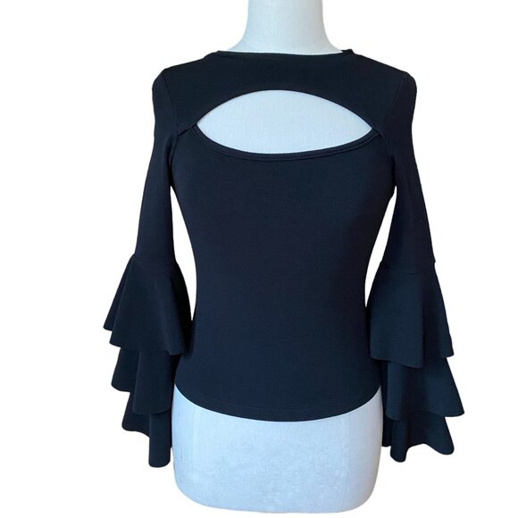 Cut-Out Bell Ruffle Sleeve Top Size XS Black Witchy Whimsigoth Witchy Goth - Picture 12 of 12